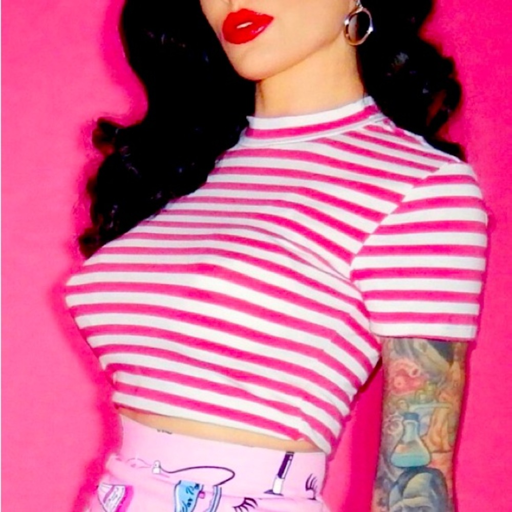 Vixen by Micheline Pitt bad girl crop top pink white stripe